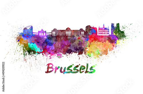 Brussels skyline in watercolor