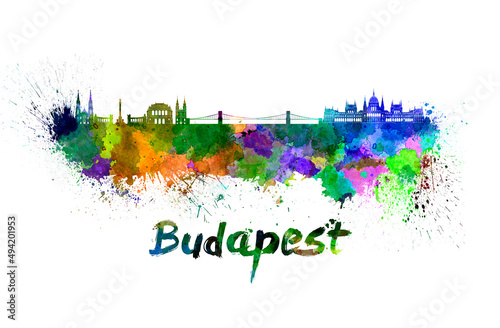 Budapest skyline in watercolor