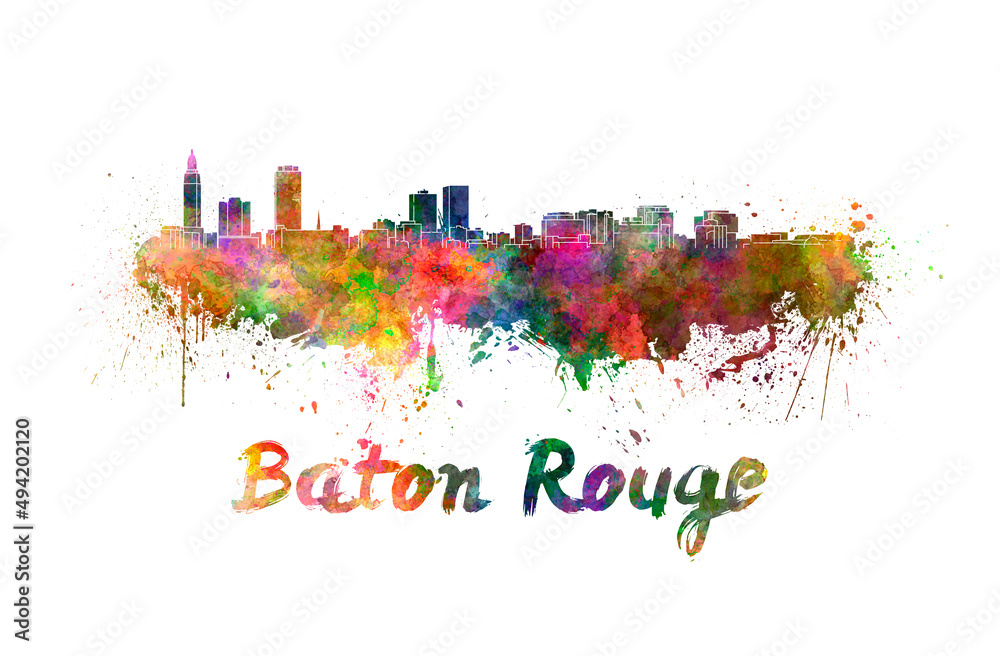Baton Rouge skyline in watercolor