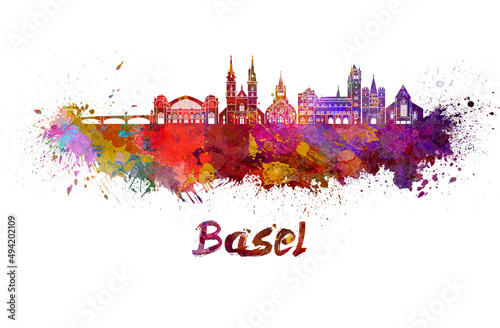 Basel skyline in watercolor