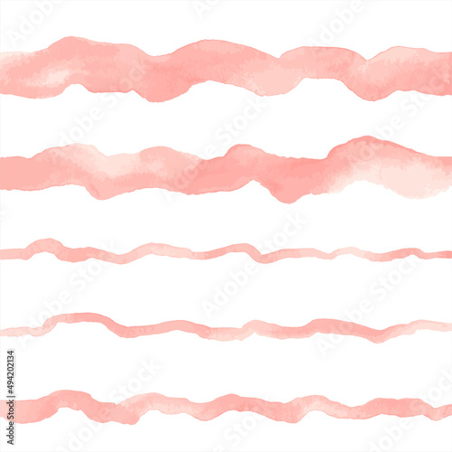 Blush pink, rose watercolor vector wavy long brush strokes, uneven wide, thin stripes, doodle streaks. Hand drawn watercolour design elements set, text backgrounds, borders, deckled edge templates