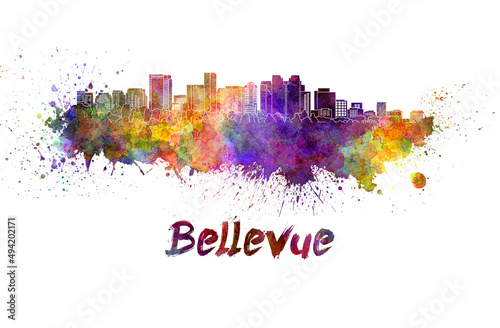 Bellevue skyline in watercolor splatters with clipping path © Paulrommer