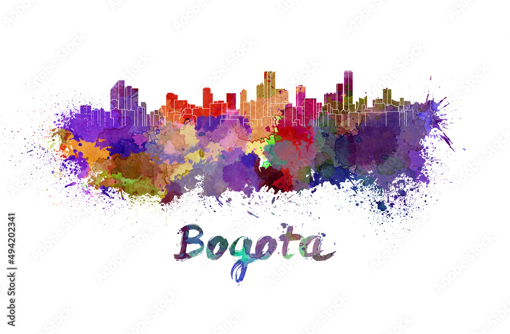 Bogota skyline in watercolor