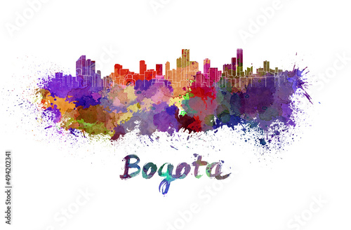 Bogota skyline in watercolor