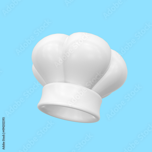 3d render illustration of chef's hat
. Modern trendy design.  Simple icon of cooking food. Blue background.