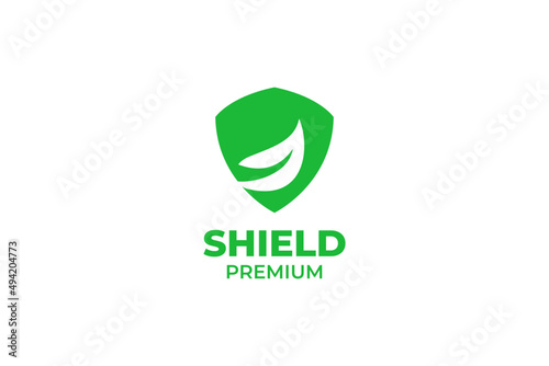 Flat leave with shield logo design vector template