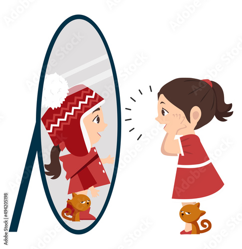 little girl Looking at Mirror and Seeing her
