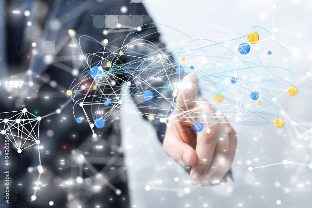 Global network. Blockchain. 3D illustration. Neural networks and artificial intelligence. Abstract Global network. Blockchain. 3D illustration. Neural networks and artificial intelligence. Abstract