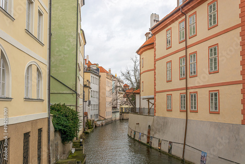 Houses of Prague, standing on the canals of the Vltava. Water streets. Corner of the Prague Venice