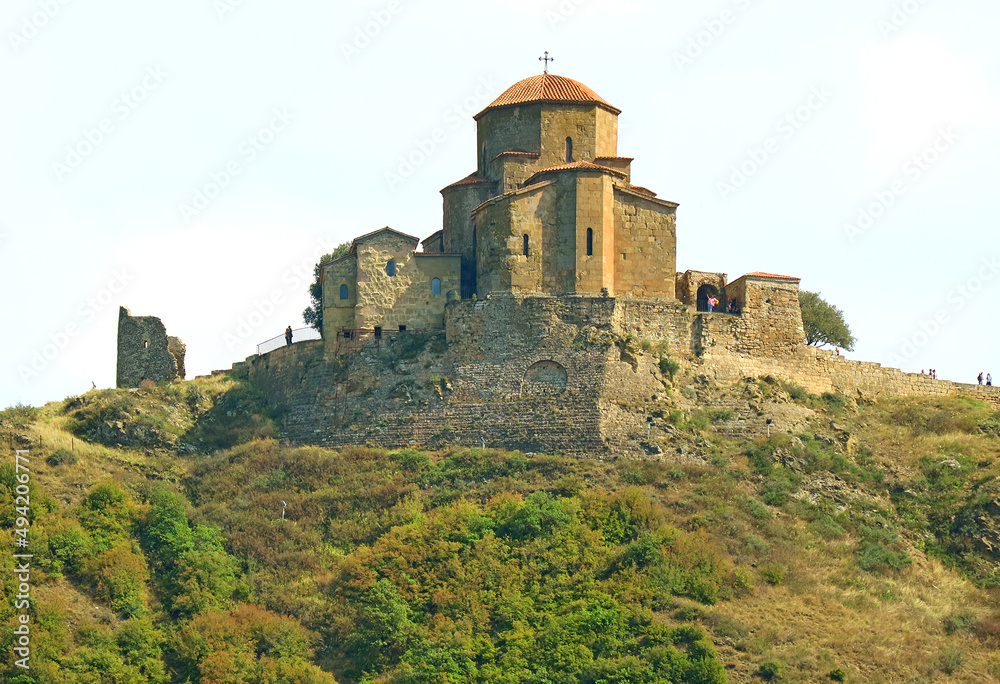 Medieval Jvari Monastery as seen from Mtskheta town, the former capital city of Georgia
