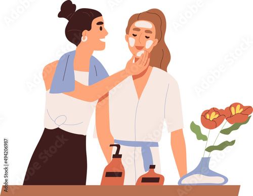 Lesbian Couple in Bathroom Together Illustration