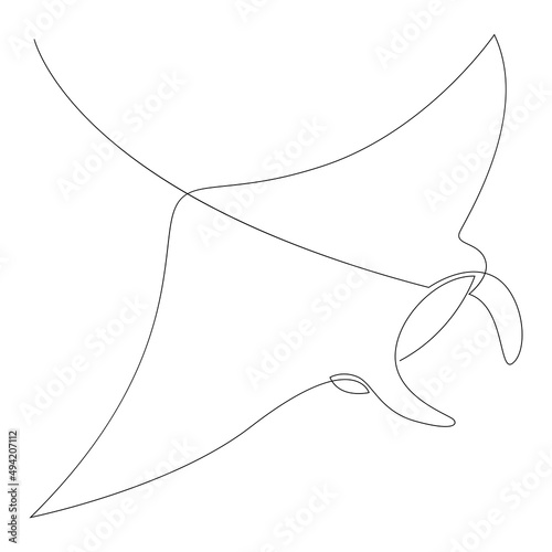 Manta ray or stingray illustration drawn by one line. Minimalist style vector illustration