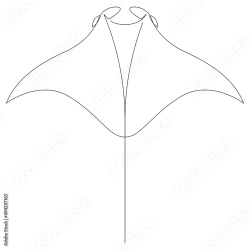 Manta ray or stingray illustration drawn by one line. Minimalist style vector illustration