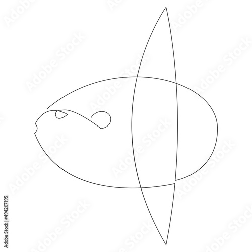 Sing line drawing of mola mola or sun fish. Underwater world. Vector illustration.