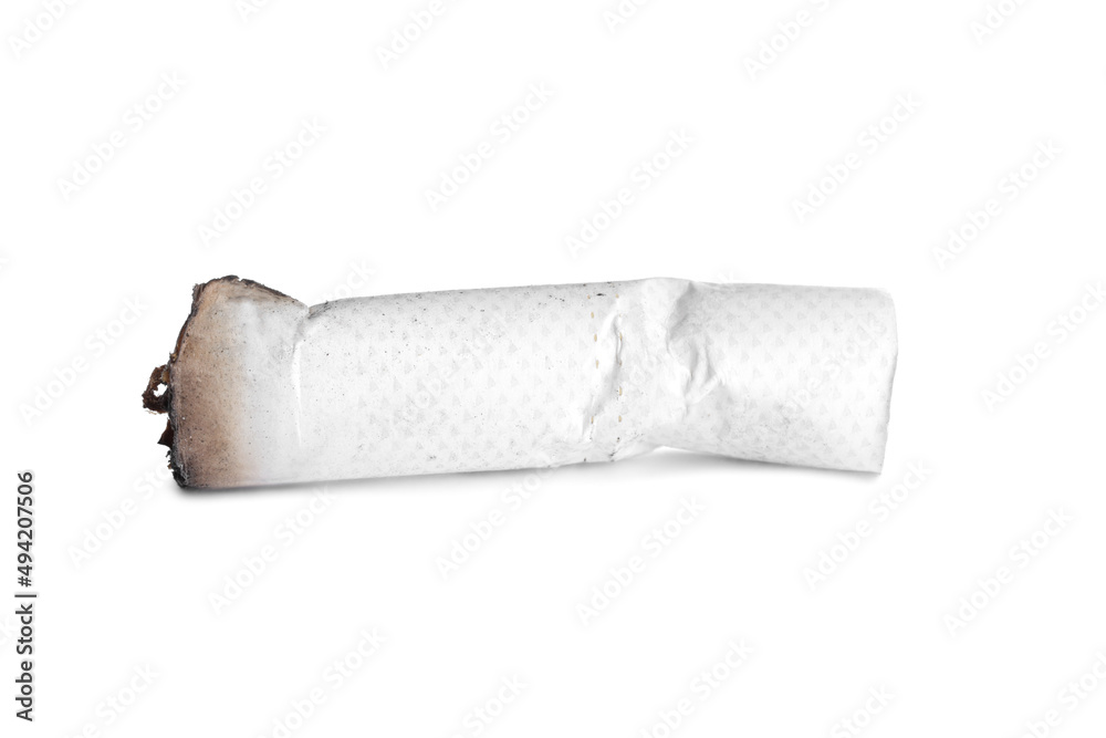 Fototapeta premium One burnt cigarette butt isolated on white