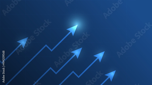 uptrend arrow on blue background with copy space. business growth concept