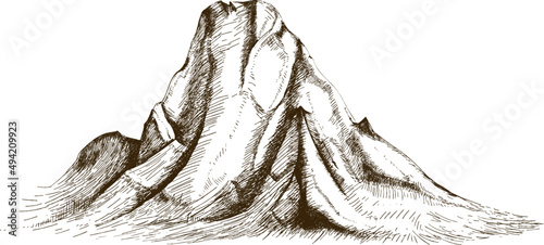 Mountain Top or Summit Hand Drawn Illustration