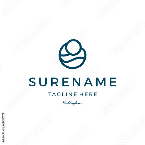 abstract logo design Ocean with moon illustration inspiration custom logo design vector