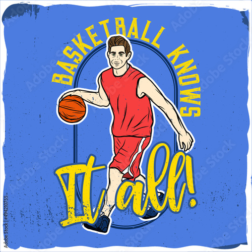 Basketball player with a bat, t-shirt design	 photo