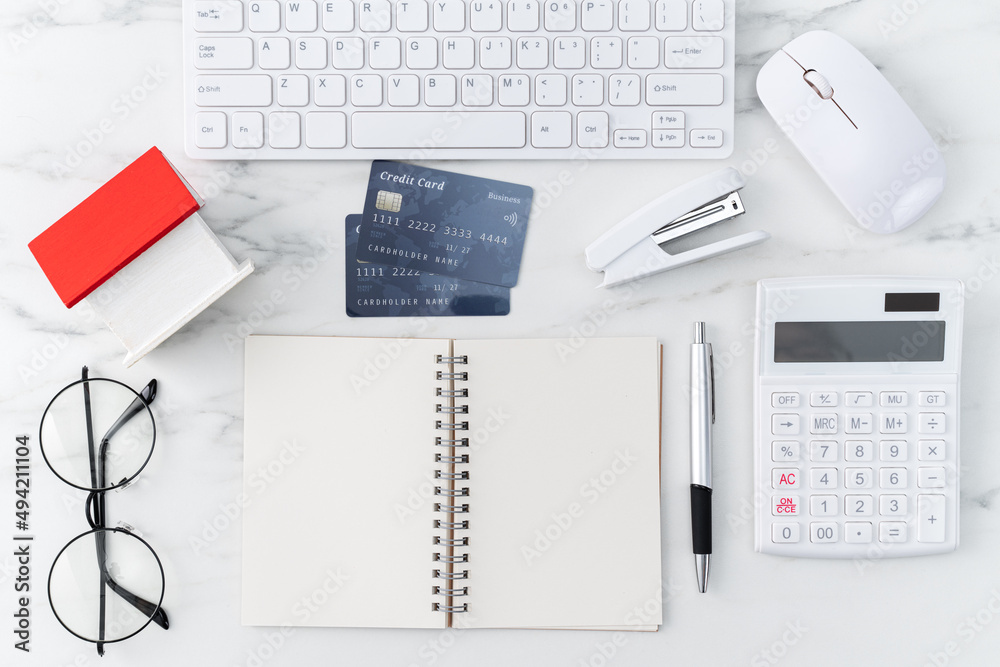 Concept of estimating and paying house tax with credit card. Concept of estimating and paying house tax with credit card.