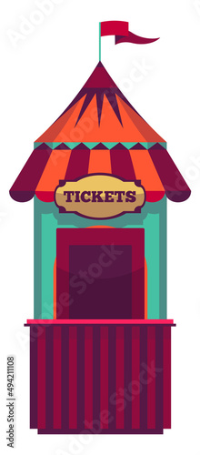 Ticket booth. Circus or carnival counter. Show entry counter