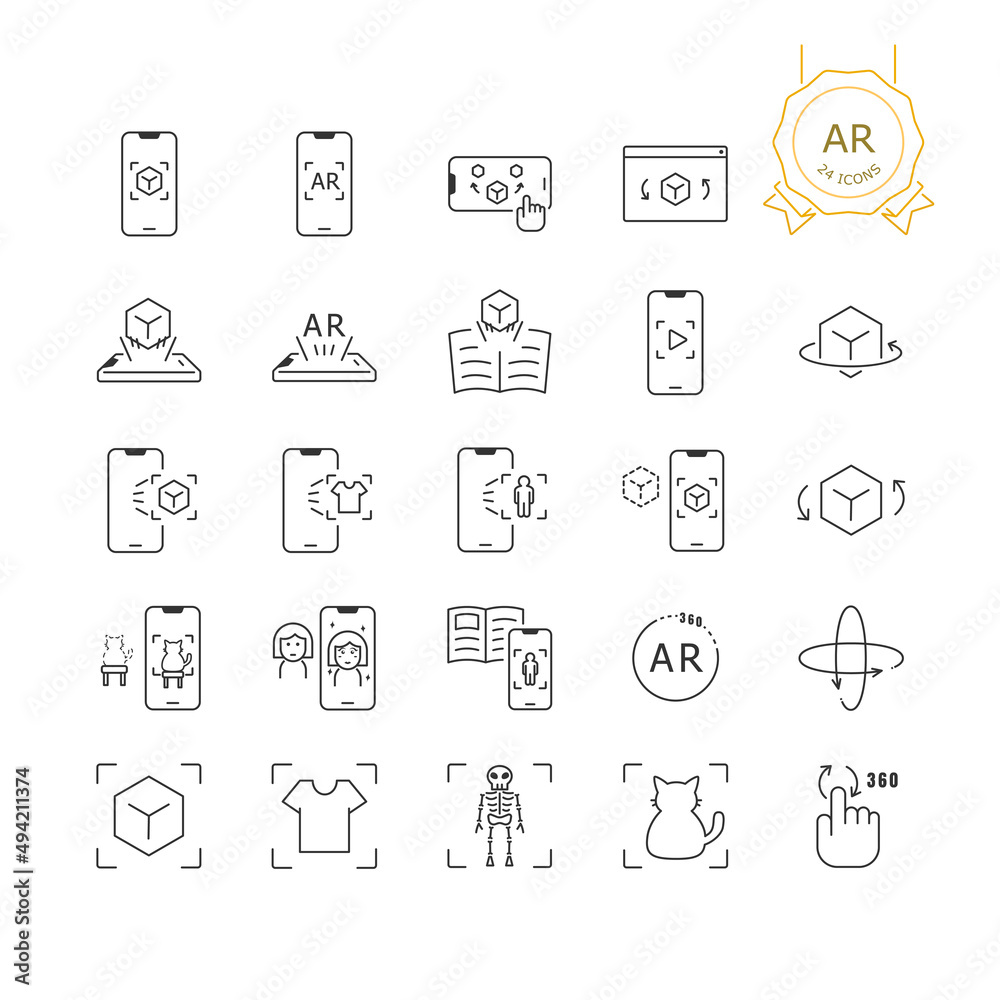 AR vector icon, Set of Augmented Reality on white background. AR vector icon, Set of Augmented Reality on white background.