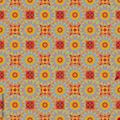 Vector, Seamless, Image of Rectilinear Figures in Colorful Red and Yellow Colors. Can Be Used in Design and Textiles
