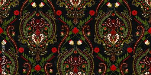 Indian seamless pattern. Paisley wallpaper. Paisley seamless wallpaper. Ethnic  background. Floral folk background with floral symmetry elements. Hungarian floral pattern  photo