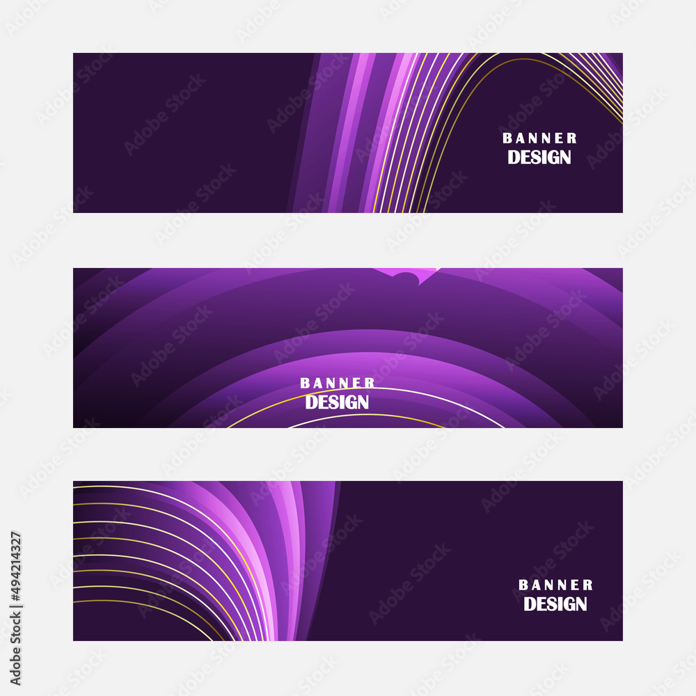 Set of luxury purple and gold banner design