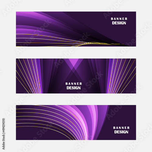 Set of luxury purple and gold banner design
