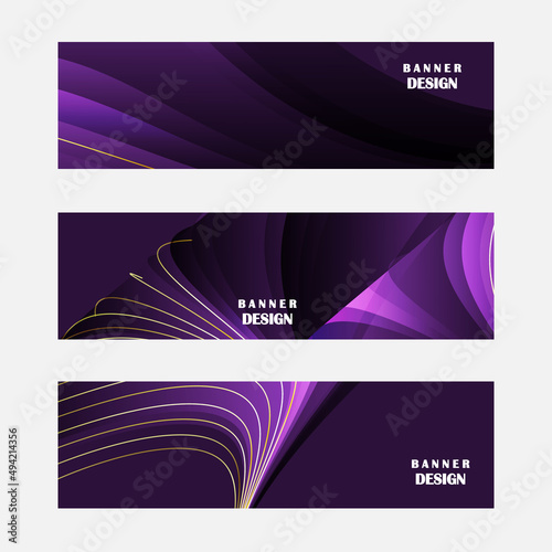 Set of luxury purple and gold banner design
