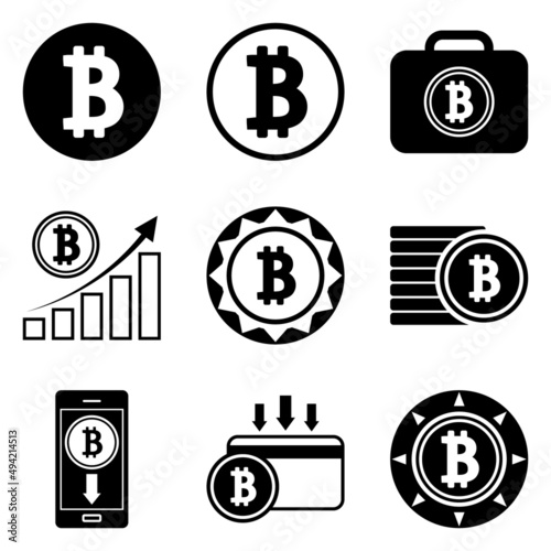 Bitcoin Flat Icon Set Isolated On White Background