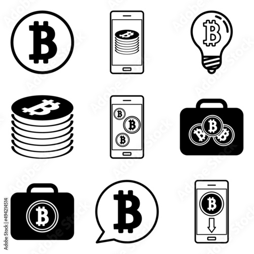 Bitcoin Flat Icon Set Isolated On White Background