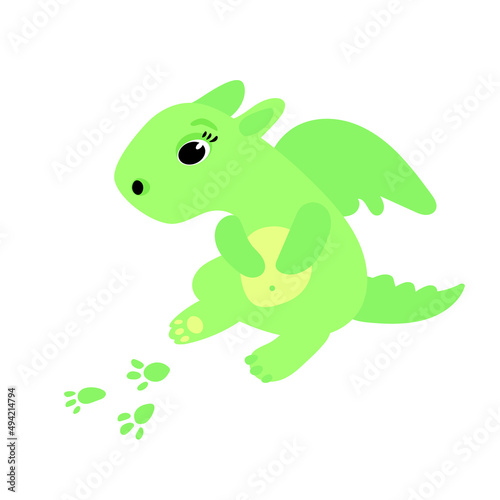 Green dragon.  Vector illustration. Funny card. For kids.