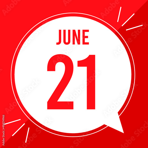 A vector illustration with text: June 21 st day. White balloon on a red backgound.