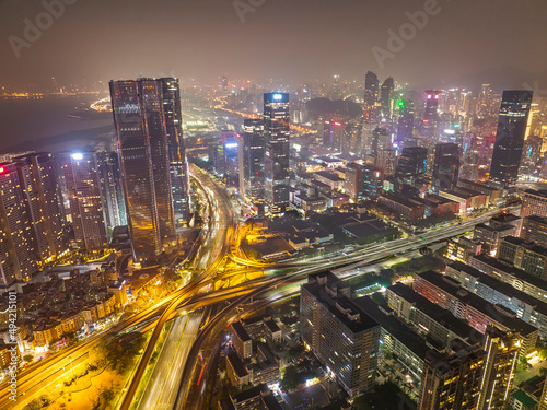 Aerial view of Skyline in Shenzhen city CBD night in China