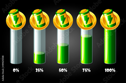 Battery energy scale bar, gold icons for game.
