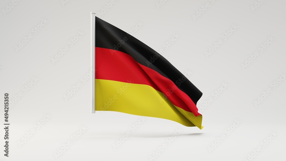 Fototapeta premium National banner flag of Deutschland waving in the wind isolated on white background. 3d realistic fabric rendering illustration