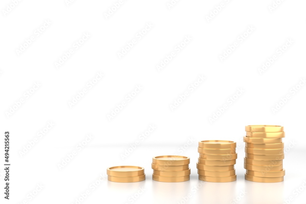 Stack of gold coin isolated on white background. 3D rendering. 