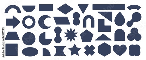 Black basic figures for kids, different geometric shape silhouettes. Square, triangle, circle, geometry silhouette elements for preschool children education vector set
