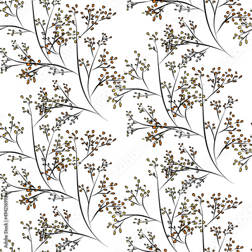 Vector seamless half-drop pattern, with leaves 