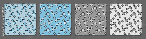 Chemical element molecule seamless pattern set. Linear style CO2 molecules isolated on blue and gray backgrounds. Atomic nuclear molecules, science, medicine, laboratory textures. Linear flat vector.