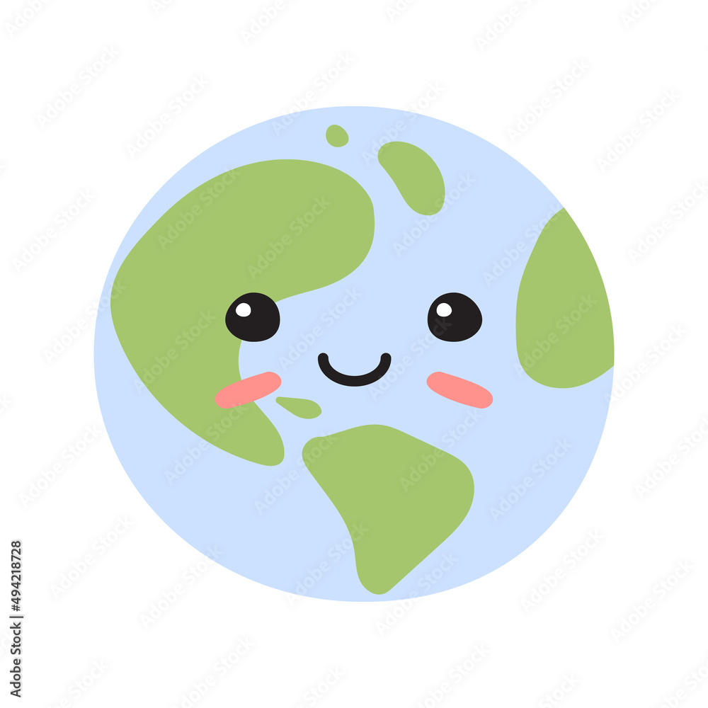 Vector hand drawn flat planet Earth with face isolated on white background Vector hand drawn flat planet Earth with face isolated on white background