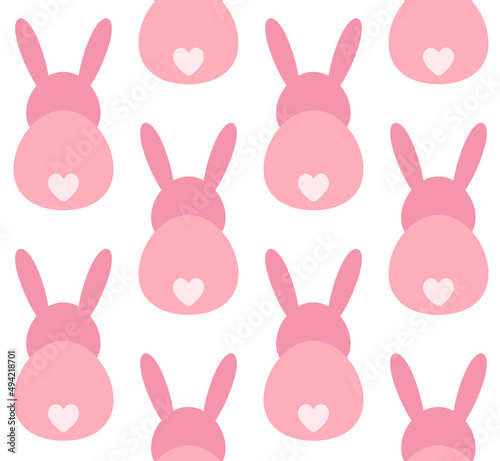 Vector seamless pattern of flat bunny rabbit back isolated on white background