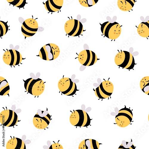 seamless pattern with cartoon bees. Colorful vector flat style for kids. hand drawing. baby design for fabric, print, wrapper, textile