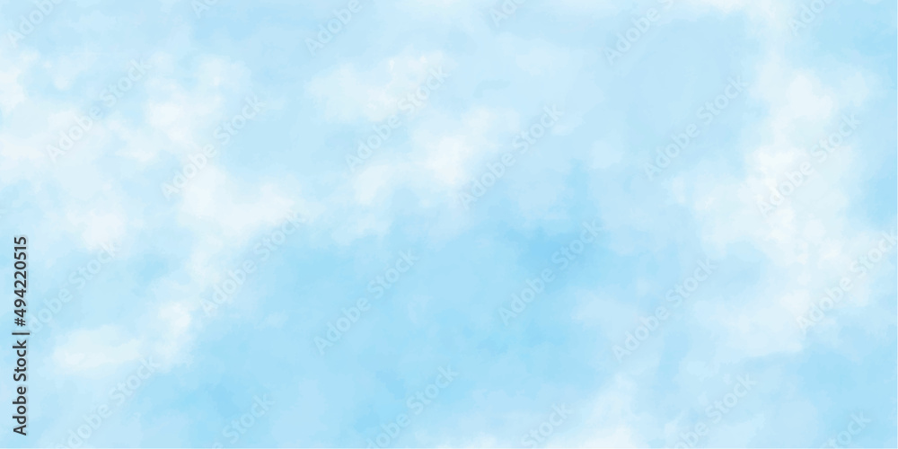 blue sky with white clouds,  cloudy pattern on watercolor paper for wallpaper banner and any design