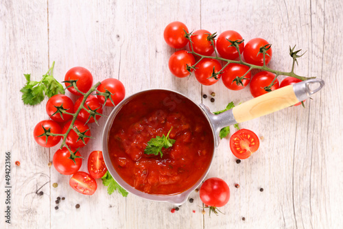tomato sauce in casserole- top view