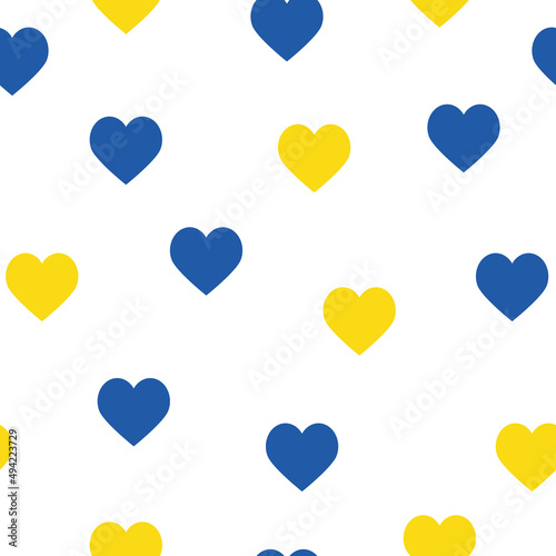 Seamless vector illustration for design decoration. The image of the heart as love and kindness in support of Ukraine. No war