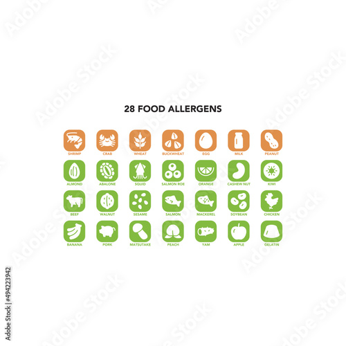 Food allergen icon set on white background