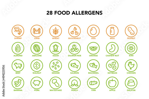 Food allergen icon set on white background photo